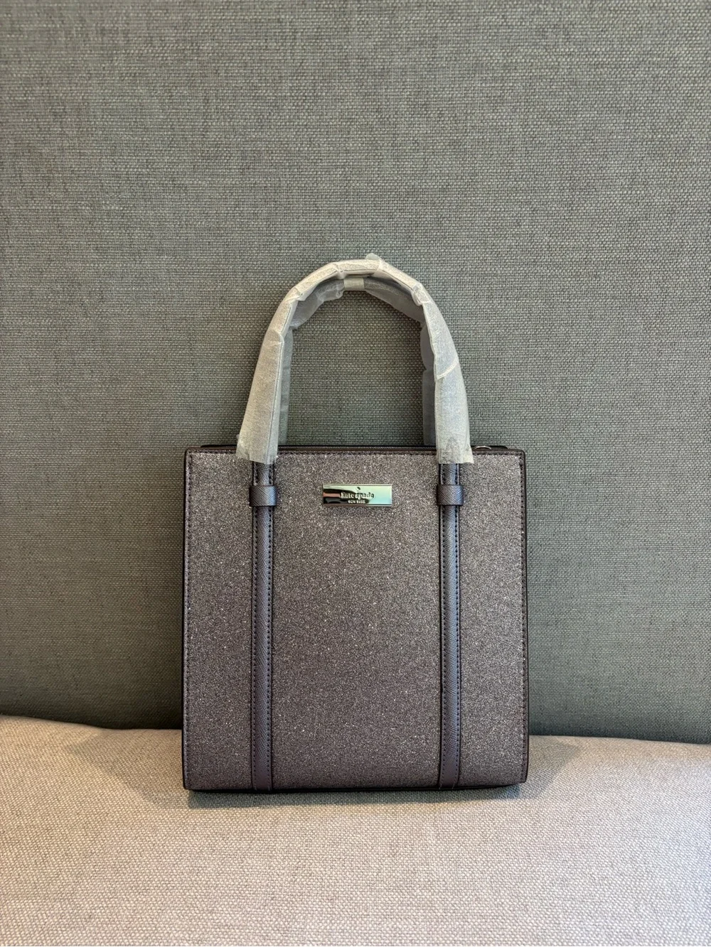 Kate Spade Kenzie Gray Glitter Tote Bag with Tassel